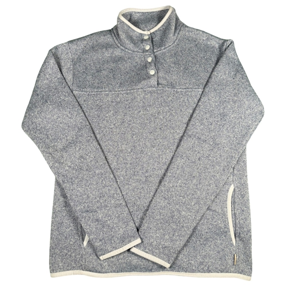 Eddie Bauer Womens Small Fleece Pullover Sweater Blue Button Mock Neck